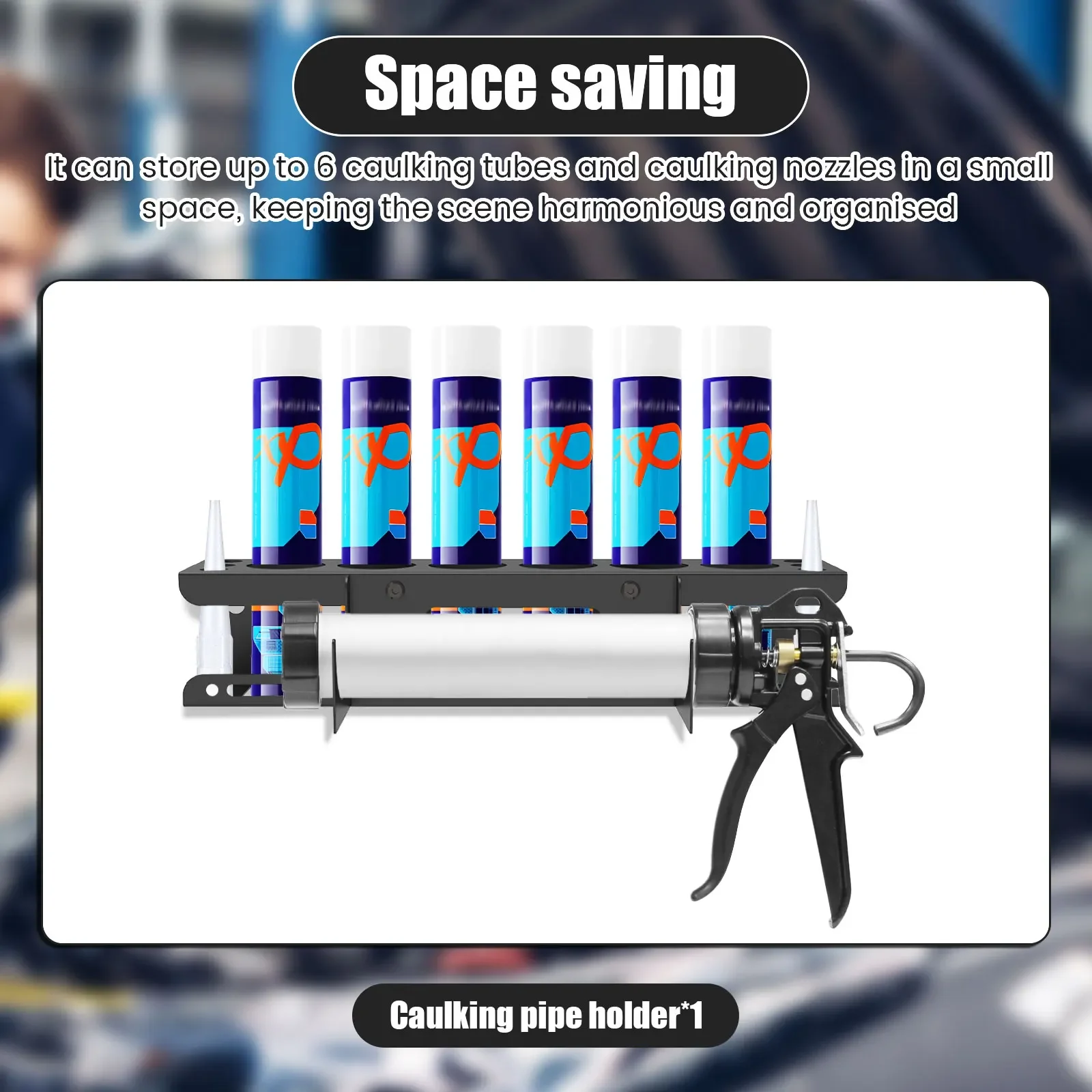 Caulking Tool Organizer Wall Mounted Storage Rack 6 Rack Holds For Garage & Workspace