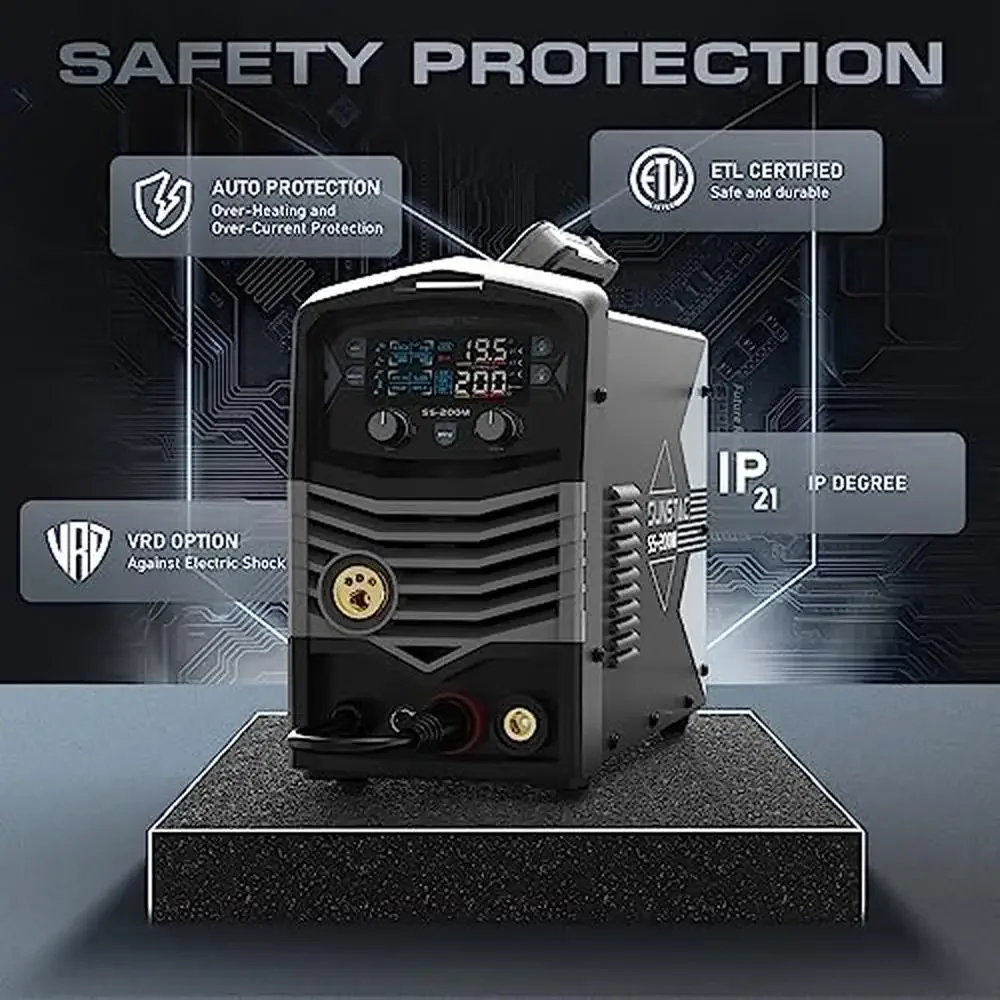 5 in 1 Dual Voltage Multifunctional Aluminum Welding Machine 200A Stick/Lift TIG/MIG/Flux MIG/Spool Gun Smart LCD Panel Synergic 5