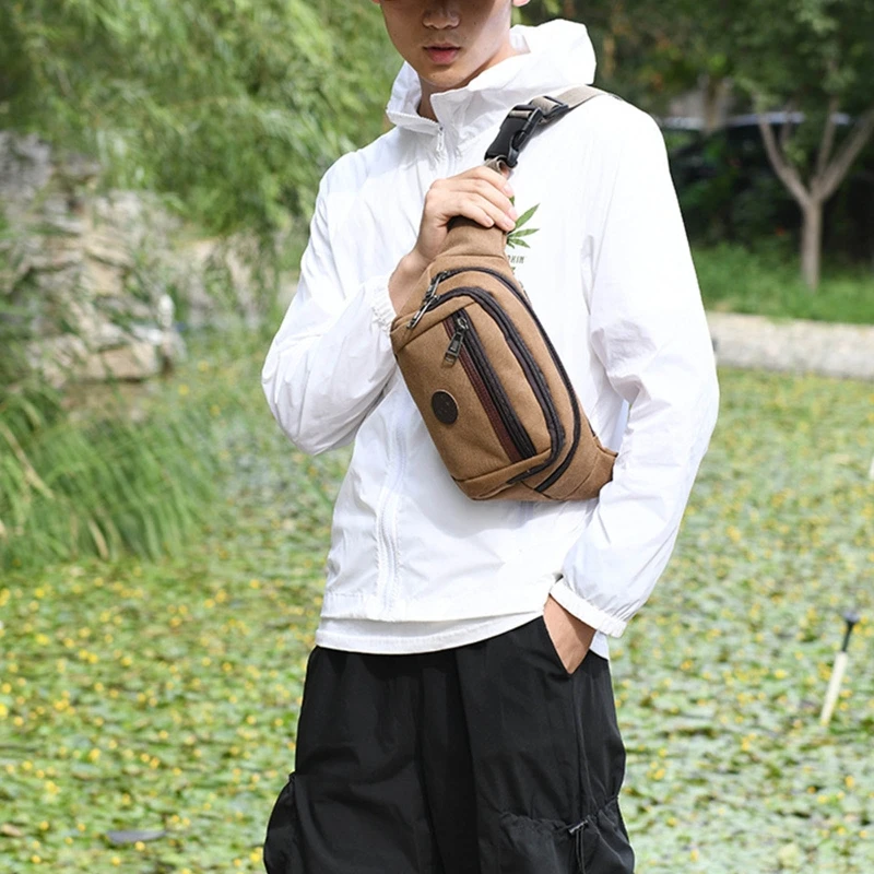 Fashion Men Canvas Waist Bag Fanny Pack Sport Money Belt Hip Chest Crossbody Shoulder Purse
