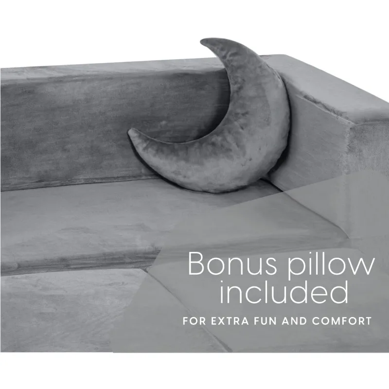 Kids Couch - Modular Kids Sofa for Toddler and Baby Playroom/Bedroom Furniture (Grey) with Bonus Pillow 6