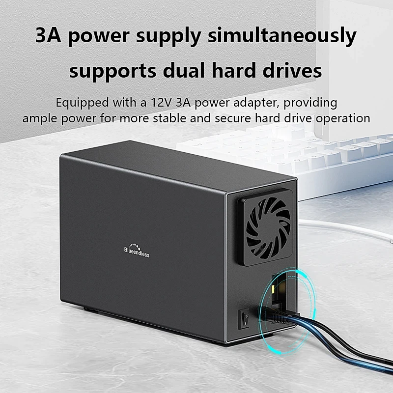 레노버 듀얼 베이 3.5'' SATA HDD 인클로저, USB3.0 타입-C 외장 하드 드라이브 케이스 (방열 및 RAID 어레이 기능 포함)