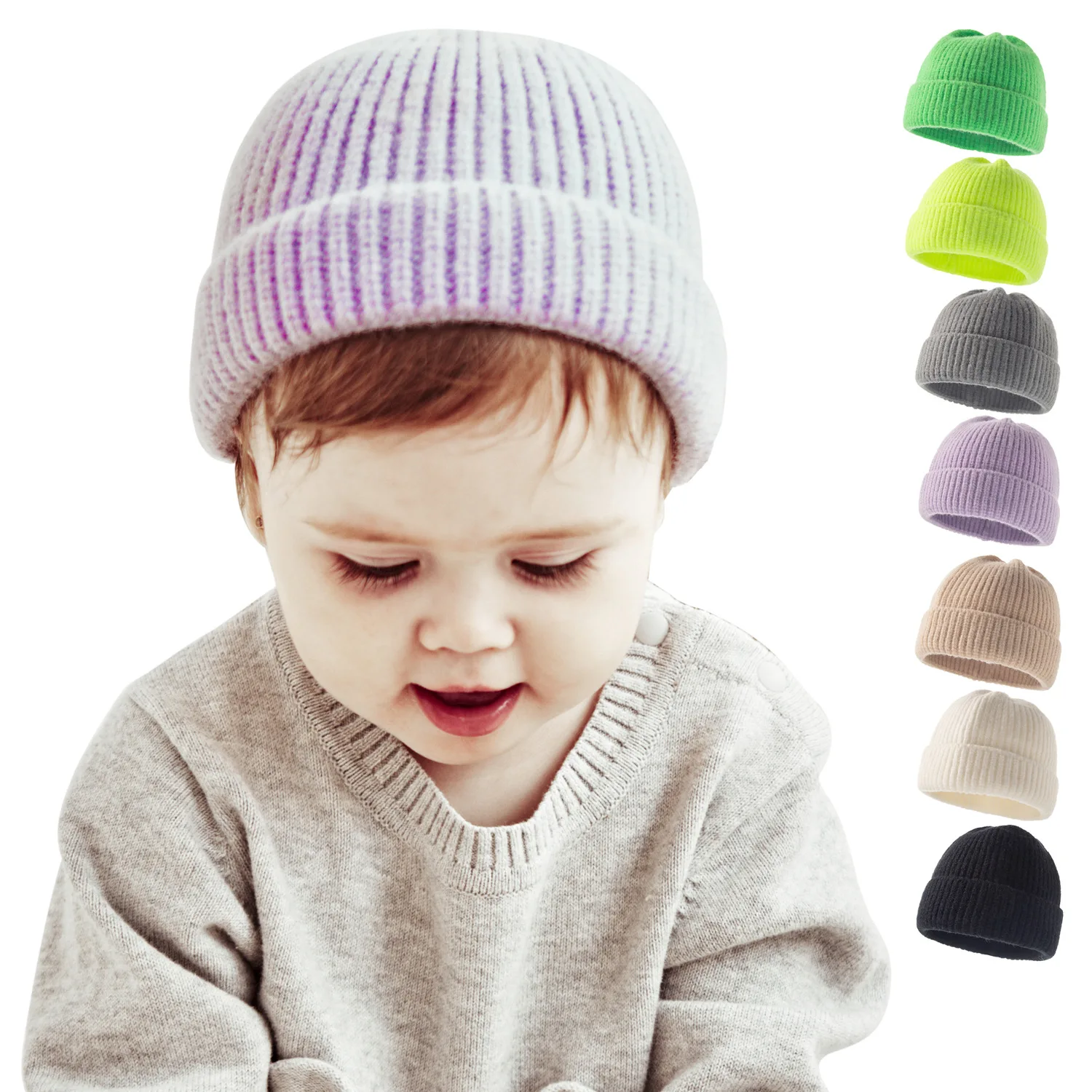 NewBeaniesBabyWinterHatsNewbornCapChildrensKnittedDomeHat
