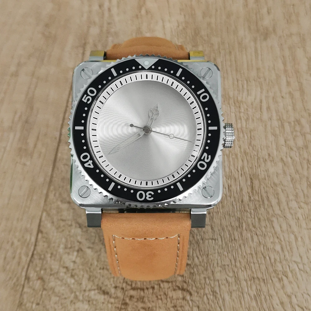 

New 42mm GEERVO No Logo Sapphire Crystal Stainless Steel Square Case Japanese nh35 Movement Watch Men CD Streakline Dial 10Bar 2