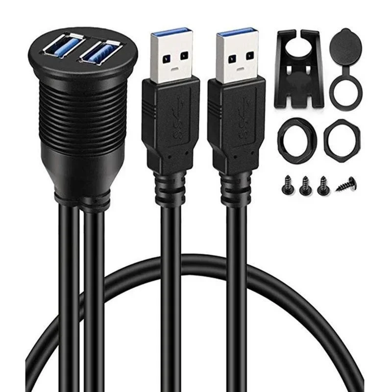 Dual Usb 3.0 Macho para Fêmea Cabo de Extensão Flush Mount Panel para Carro Caminhão Barco Motocicleta - Imagem 2