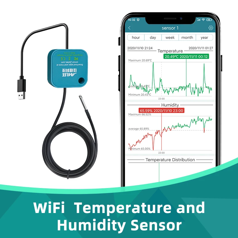 JHT-UP Wireless WiFi temperatura/umidità/Dewpoint/VPD sensore termometro/igrometro frigorifero congelatore allarmi allarme frigorifero