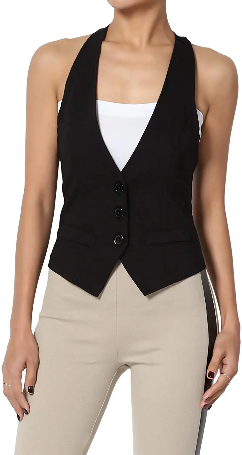 

Sleeveless Women Vest V Neck Single Breasted Fashion Commuter Jacket Women's Clothing Spring Clothes Zevity Store Eam Short Sets