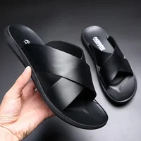 Sandales pour hommes pantoufles en cuir véritable marque de luxe mode chaussures plates pour homme décontracté antidérapant plage Sandalia Zapatos Hombre 2024 4