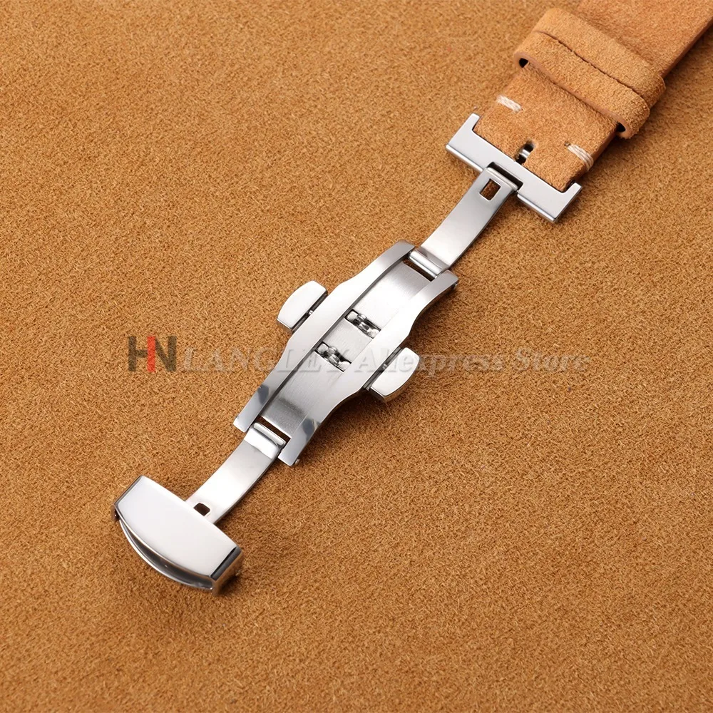 Genuine Calfskin Suede Watch Band with Butterfly Buckle