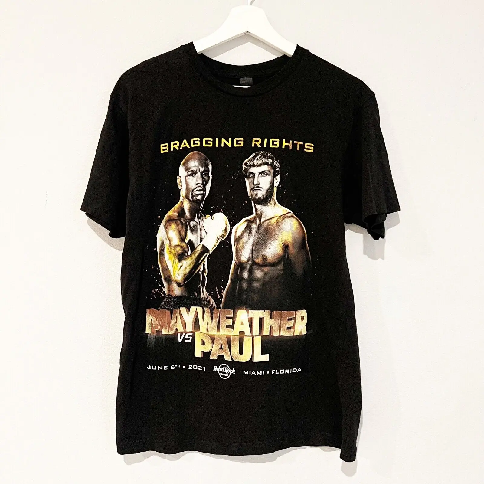 Mayпогода против Логана пола футболка для борьбы Хард Рок Стадион 2021 Майами м черный EUC длинный или короткий рукав