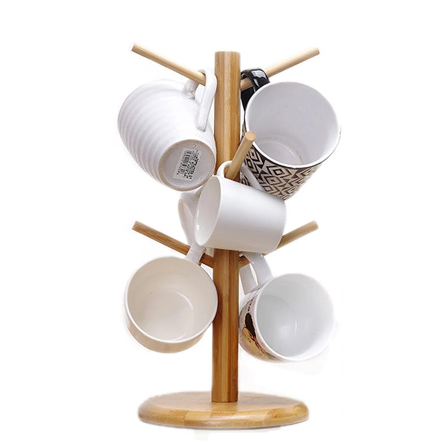 1PCS Multifunctional Bamboo Storage Rack Entryway Key Mug Drainage Shelf Storage Coffee & Tea Cup Holder Glass Mug Hanging Shelf 6