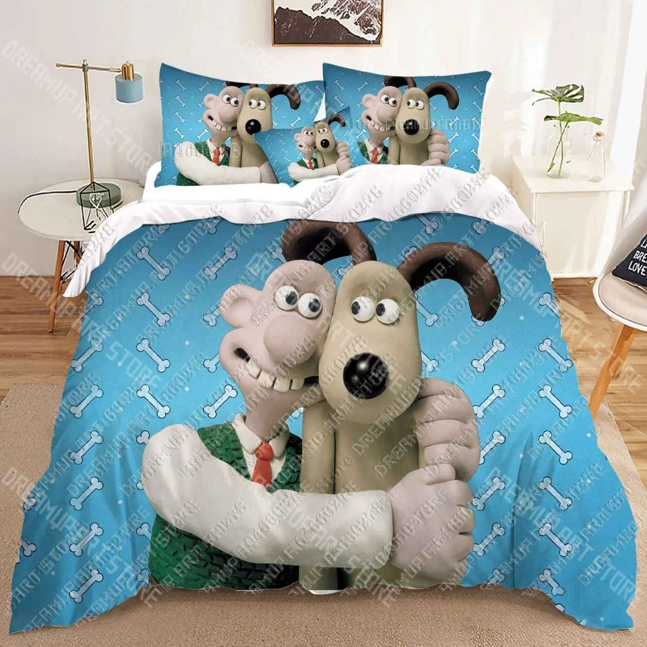 Wallace & Gromit 3D 침구 세트 인쇄 이불 커버 성인_ 어린이 침대 이불 생일 선물