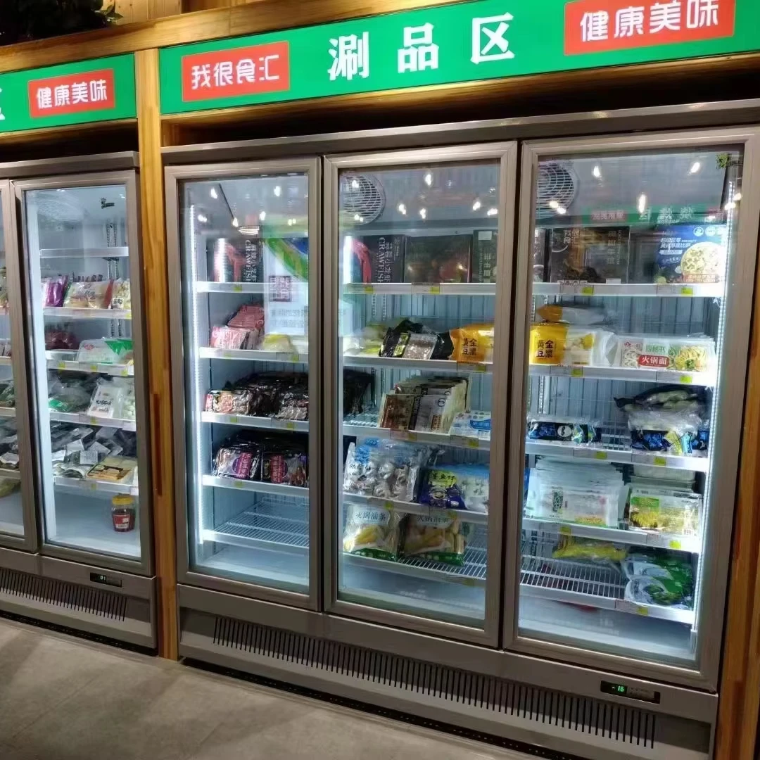 Supermarket Commercial Open Display Cabinet Air Cooling Vertical Showcase Bottom Mounted Freezer