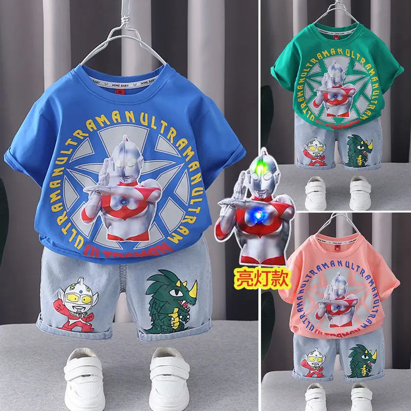 

Altman anime cartoon short-sleeved T-shirt boy light-up clothes pure cotton children's summer suit baby summer glow half-sleeve