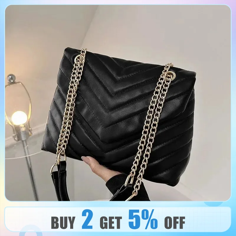 AMAIQIFashionable V자형 자수 실, 심플한 스퀘어 백 체인, 크로스바디 숄더백, 사계절 범용 여성용 