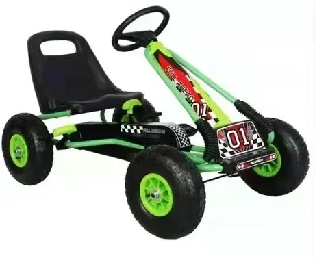 Go Kart Kids Adjustable Bucket Seat Sporty Steering Wheel Kids Go Kart Ages 4-10