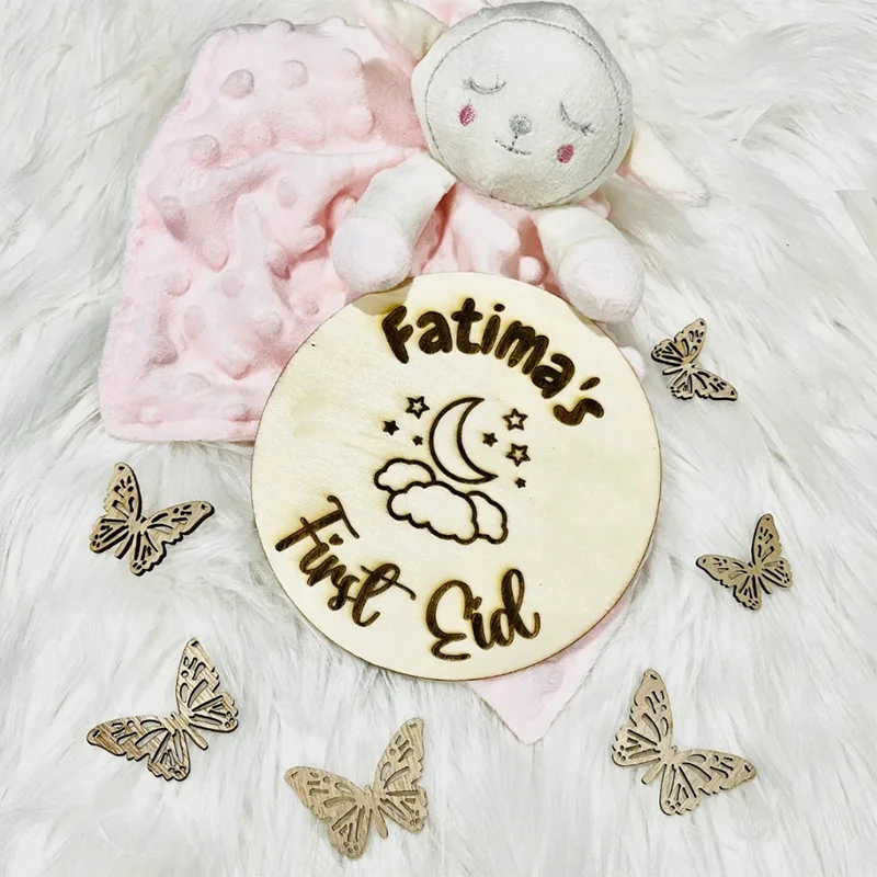 Personalised custom name Islamic wooden Milestone Card Muslim Kareem First 1st Eid Ramadan Mubarak Photo Props baby shower gift