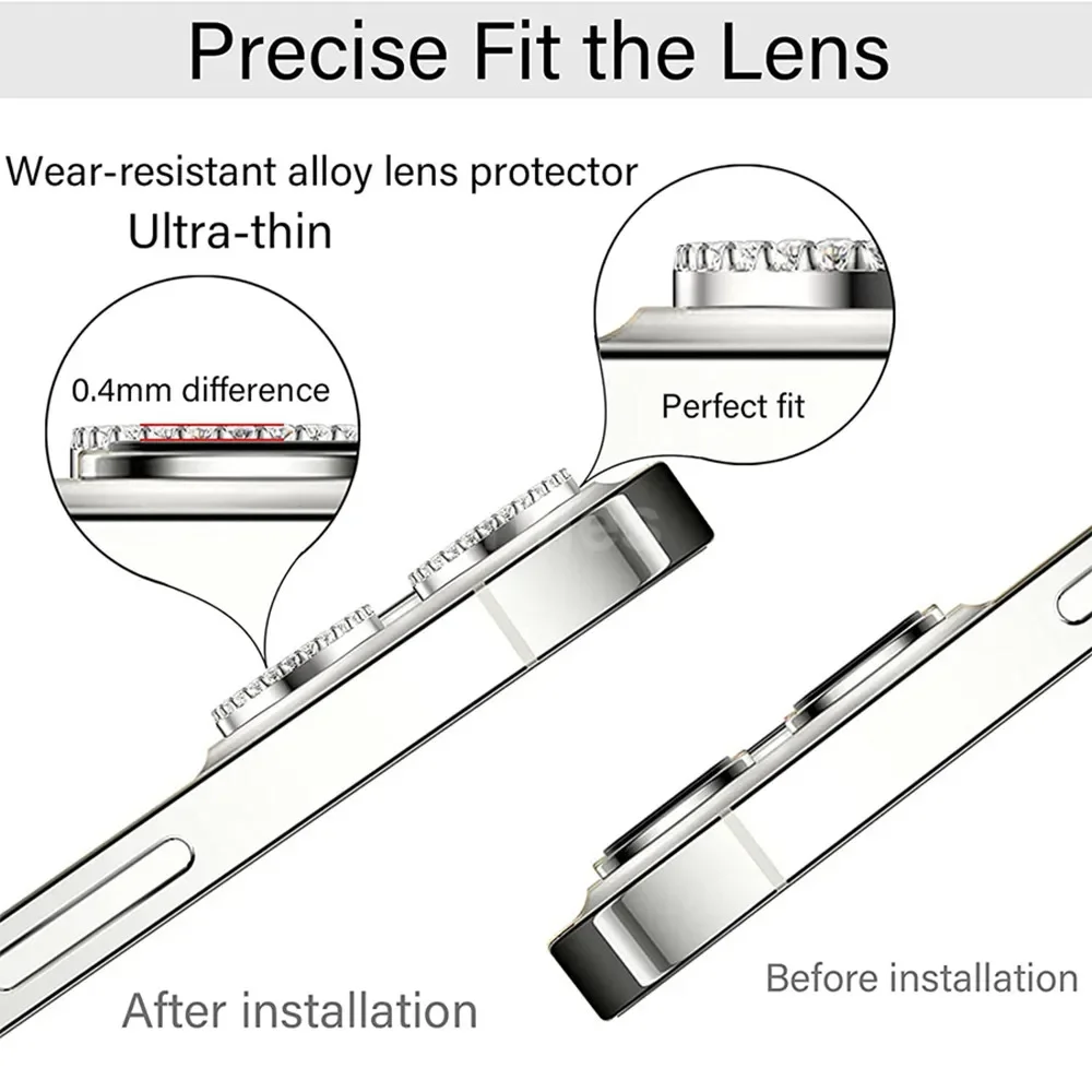 Premium 9D Rear Diamond Lens Protector with Tempered Glass and Ring Cover Case Film
