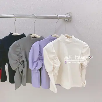Children's Bubble Sleeves Bottom Shirt Autumn/Winter New Girls' Elastic Casual Long sleeved T-shirt Top