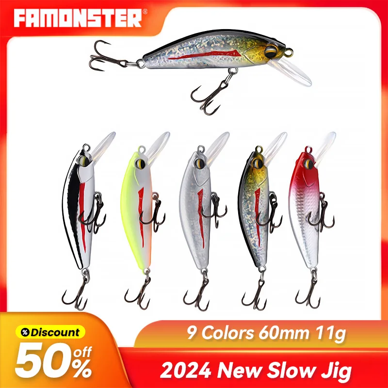 

FAMONSTER Fishing Sinking Lure Bass Minnow Hard Bait Artificial Spinning Tuna Laser Slow Mixed Wobbler Depth Mini Pike Winter