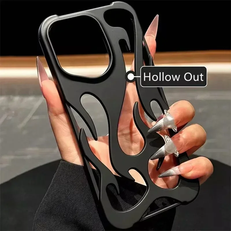 Fashion Matte 3D Hollowed Flame Phone Case For iphone 17 Air 16 Pro Max 15 Plus 14 13 12 11 Electroplated Soft Back Cover capa 5