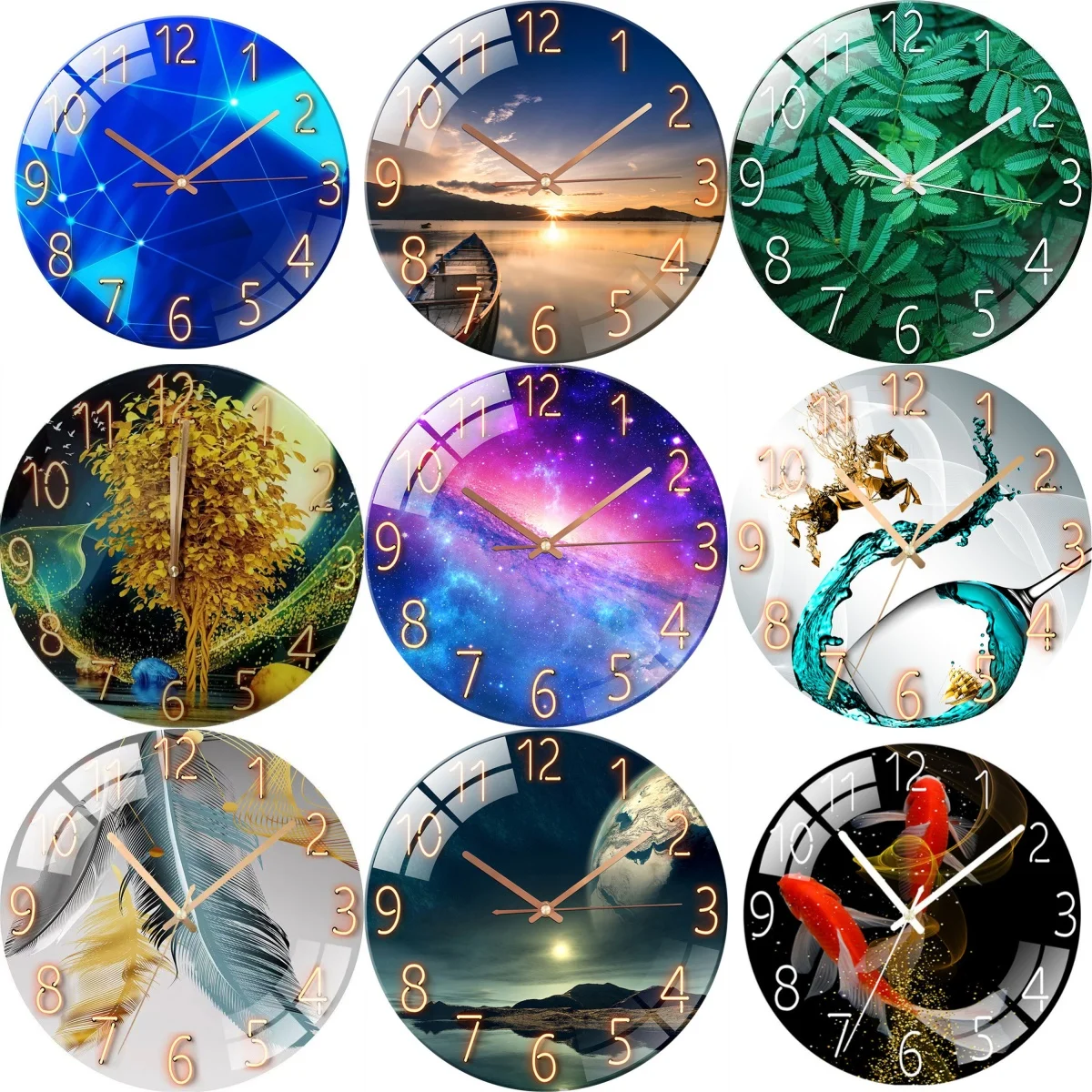 Glass Wall Clock Modern Design Landscape Light Luxury Colorful Art Reloj Pared Decorativo Clocks Living Room Bedroom Home Decor - 6