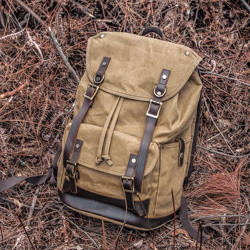 Backpack for men, trendy retro men, computer backpack for travel, large capacity waterproof wax dyed canvas backpack