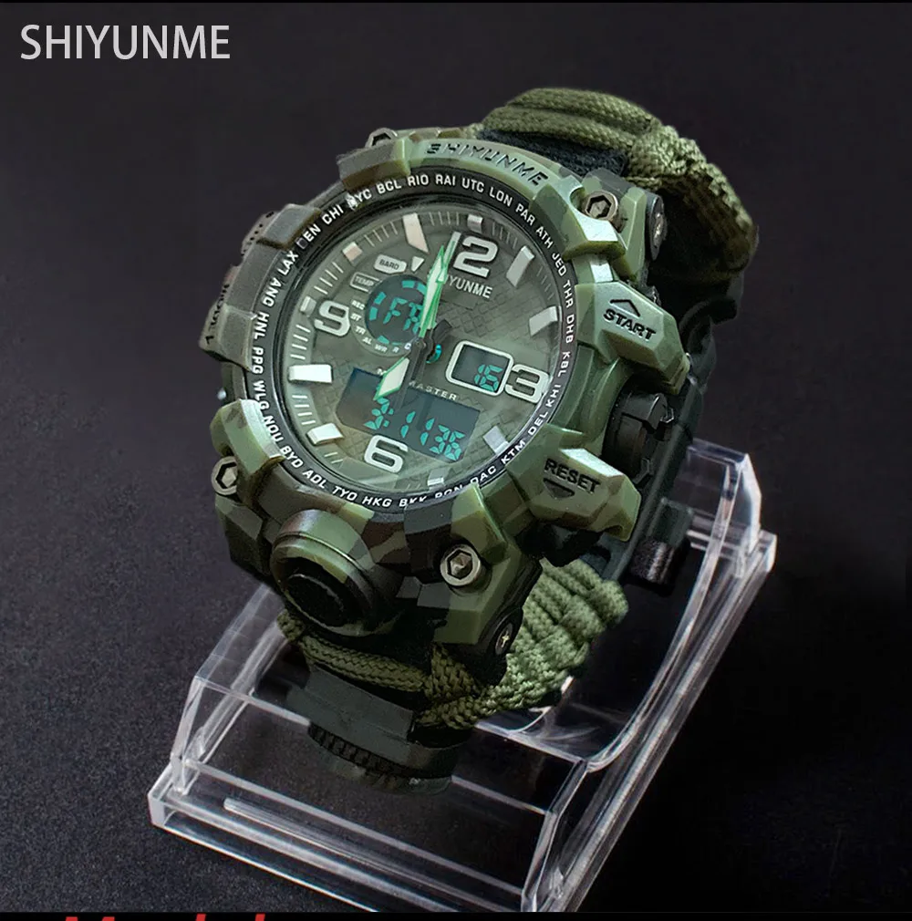 Men Military Sports LED Digital Watches Compass Outdoor Survival Multi-function Waterproof Men's Quartz Watch Relogio Masculino