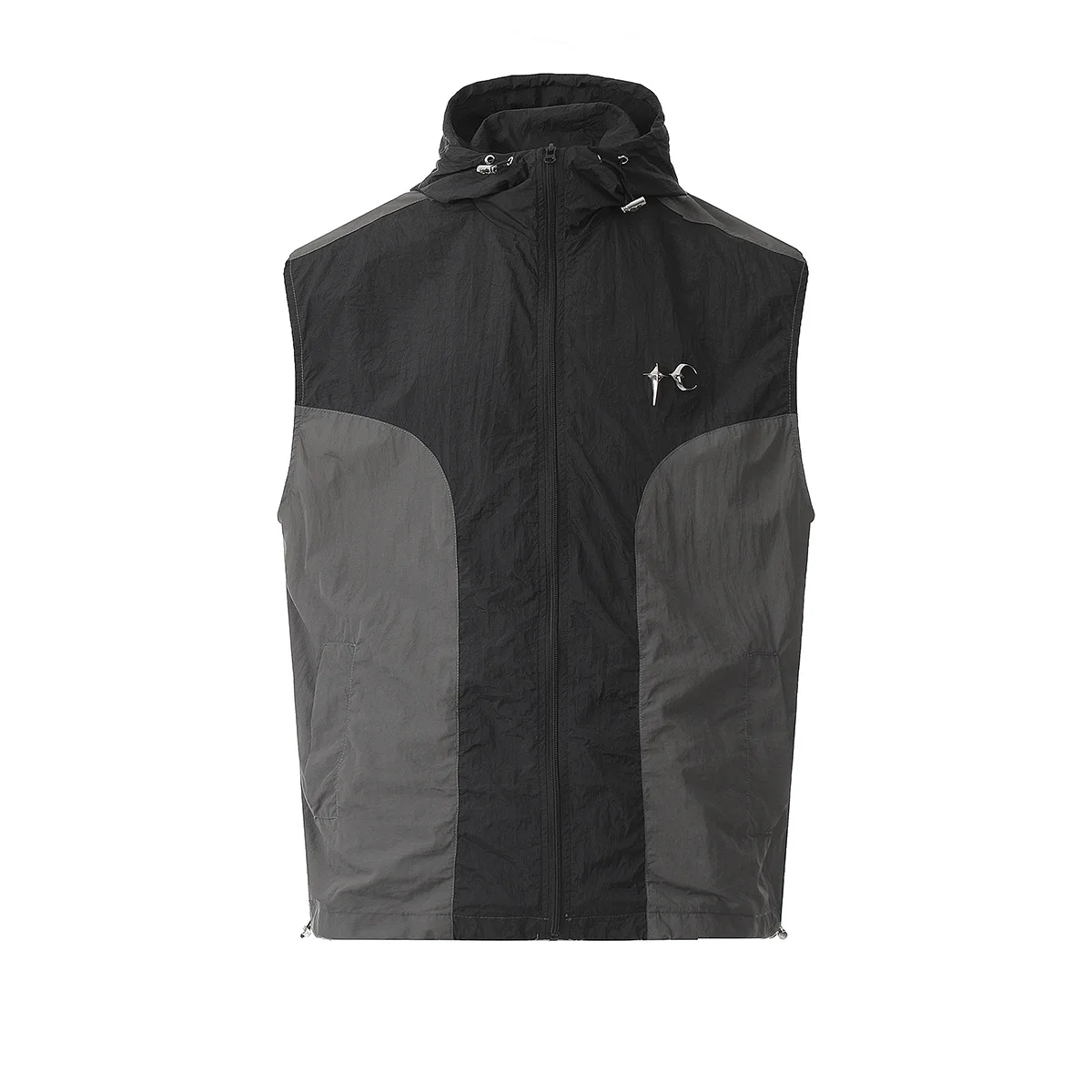 

Новинка, Мужская парка на молнии, повседневный хулиганский клубный металлический Тренч для улицы, куртки, пальто, жилет без рукавов, Размер 1 2 3 # V42