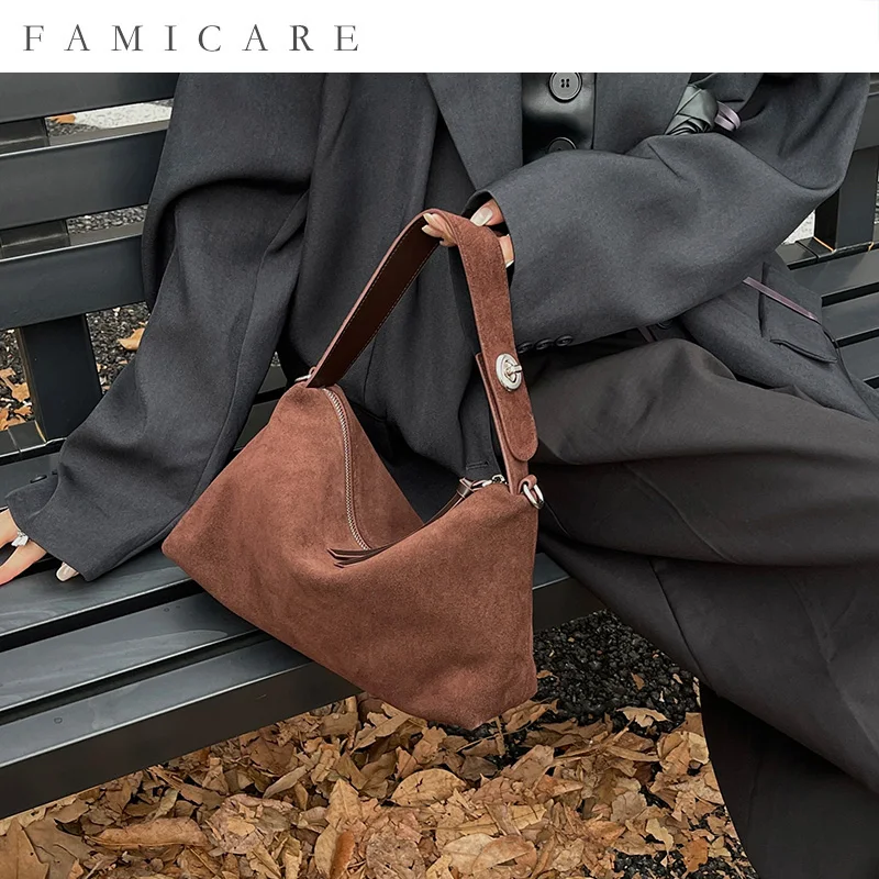 Wholesale Women Suede Bag Female Retro Frosted Cowhide Split