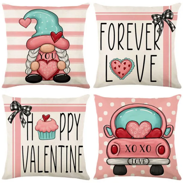 Valentines Day Decorative Pillow Covers 18x18 Set of 4 Love Heart Pillowcase Throw Cushion Case for Sofa Couch Valentine Decor 4