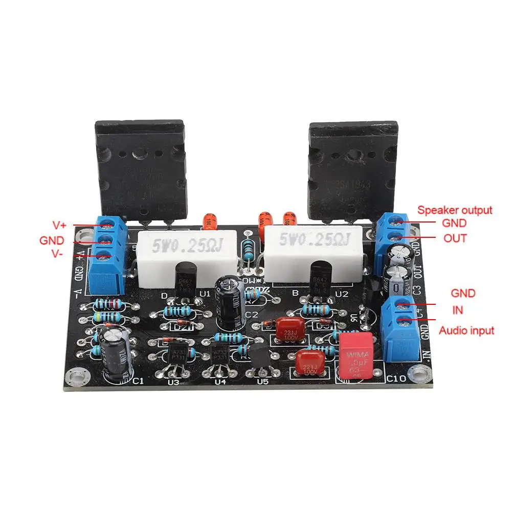 2SC5200 2SA1943 100W Power Amplifier Module with Speaker Protection Circuit