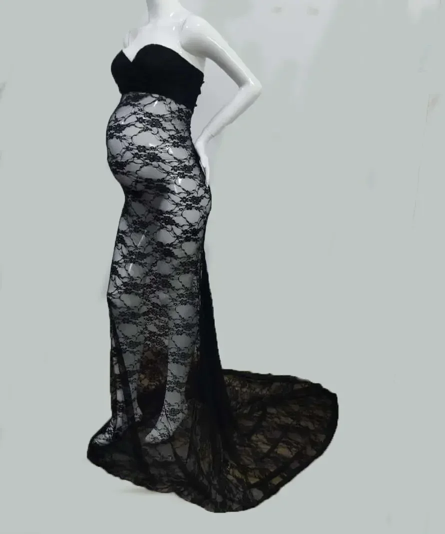 Sexy Lace Maternity Dresses Photography Props Long Fancy Pregnancy Dress Shoulderless Maxi Gown For Pregnant Women Photo Shoots (10)