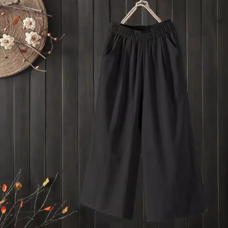 Black pure cotton wide leg pants