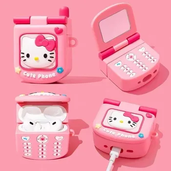 Custodia 3D in silicone a forma di Hello Kitty per AirPods 1 2 3 4 Pro Pro 2 Pro 3, accessori carini per auricolari e cuffie
