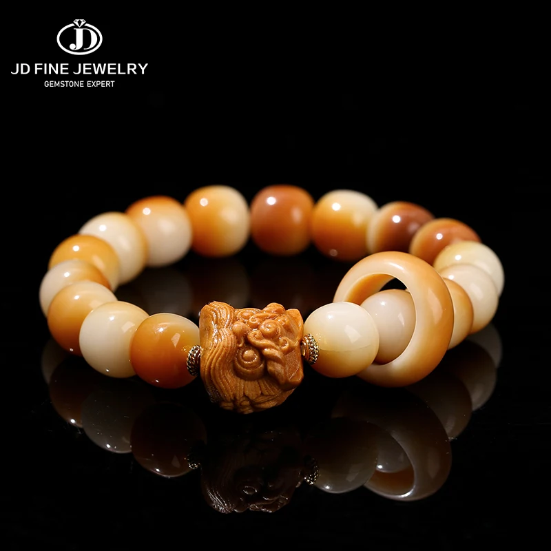 Jd Natural Wood Yellow Bodhi Barrel Beads Anello In Legno Di Sandalo Lion Chic Bracciale Donna Charcoal Toasted Hand String Friend Jewelry