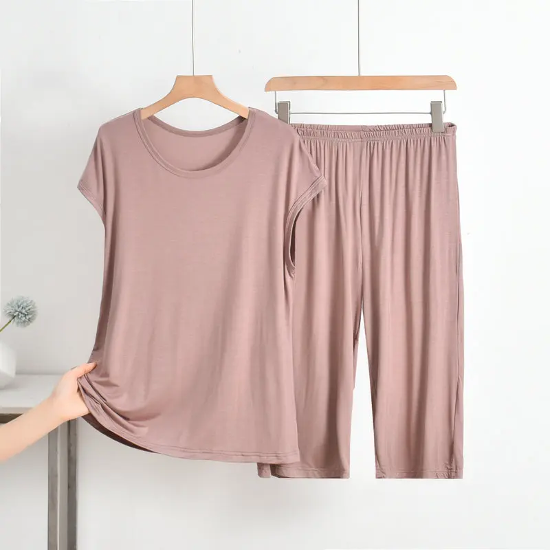 Women Pajamas Set Women Pajama Suit Fdfklak Summer Pijamas For Women Modal Sleeveless Thin O-Neck Pullover Pajamas Set Solid Color Loose 6XL New Home Suit