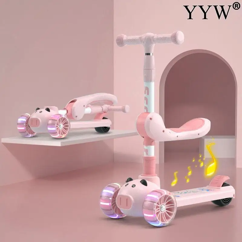 

For 2-12 Years Children Foot Scooter Kid Kick Scooter With Music Speaker Flash Wheel Folding Single Board Lift Adjustable Height