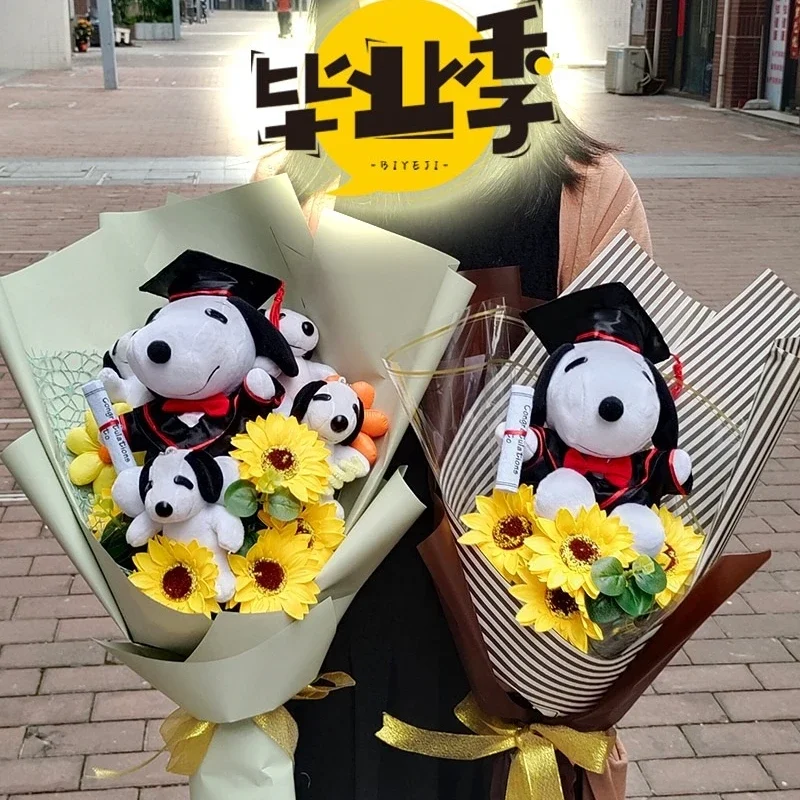 Anime Cartoon Snoopy Plush Bouquet Cute Doll Flower Puppy