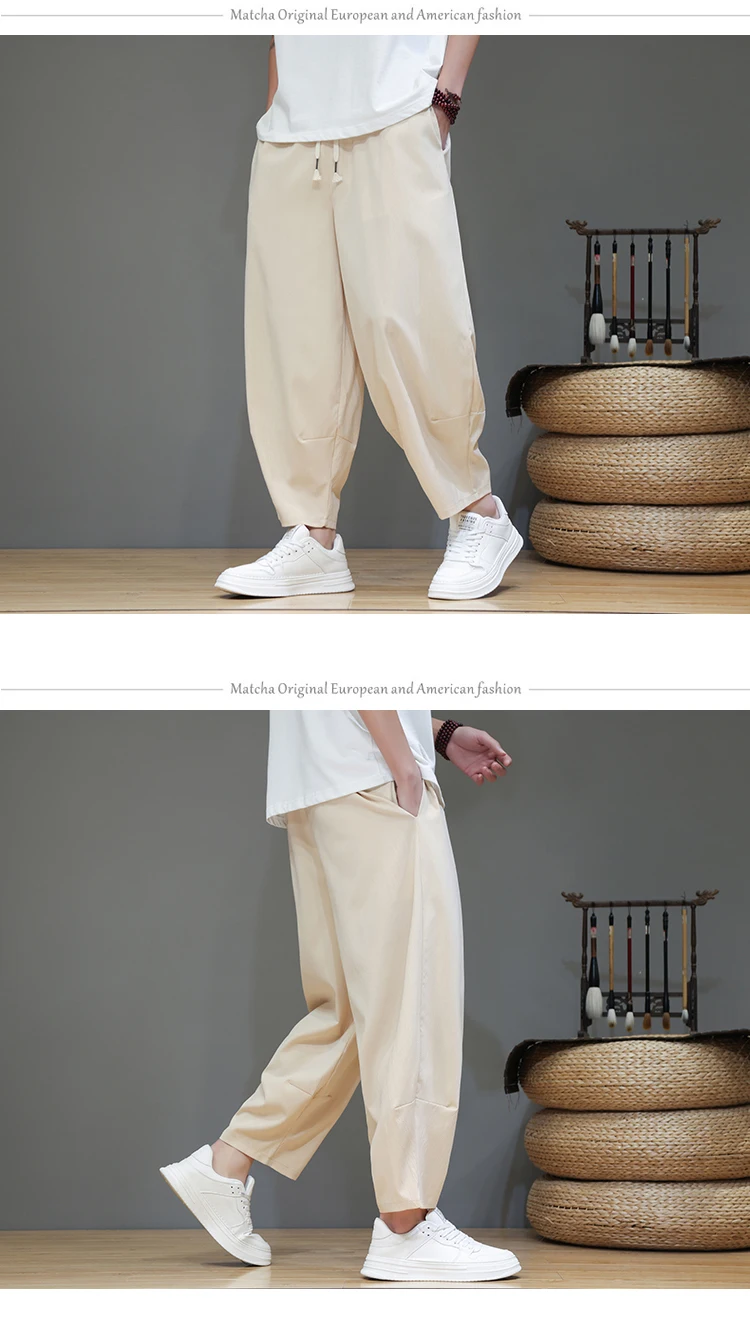 Description Picture 3 of itemMen Harem Jogger Pants Vintage Trousers Male Casual Lightweight Pants Spring Summer Men Wide-leg Pants Streetwear Large Size 5XL