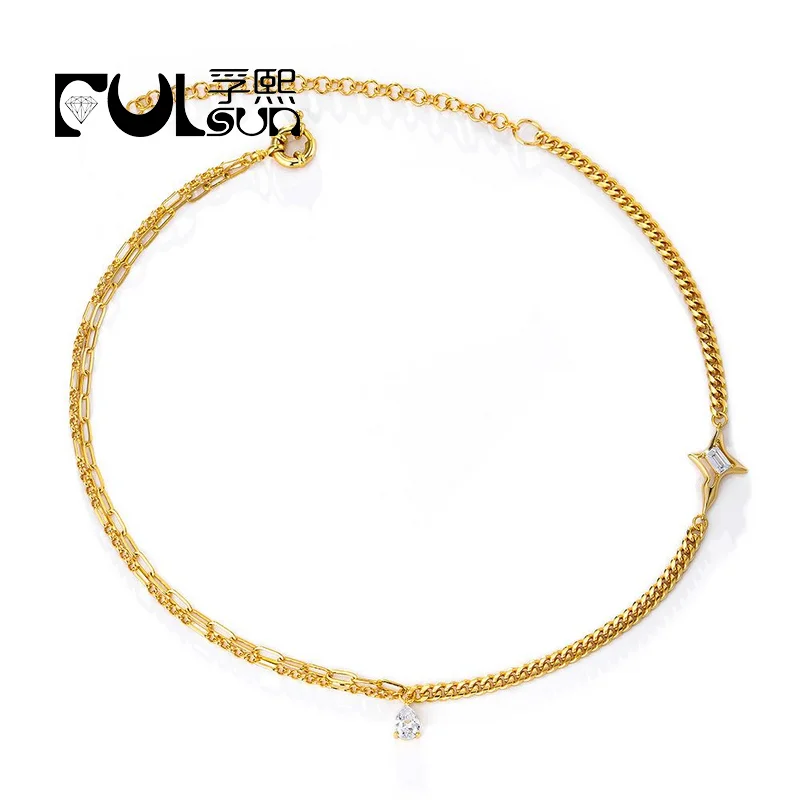 

Cubic Zirconia Link Chains Chokers Necklaces fine jewelry star Water Drop necklace brass Rhodium 18k gold plated necklace