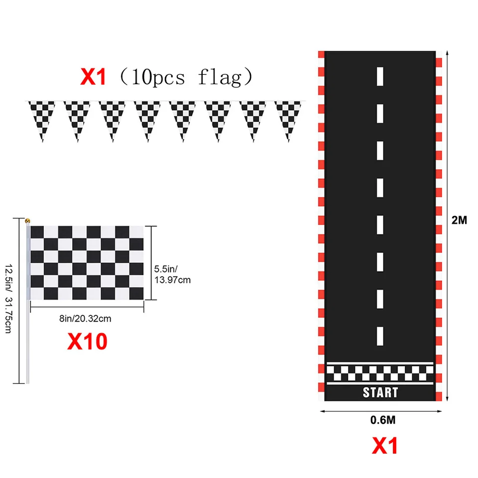 Fabbay 2-Pack Race Track Floor Mats - 9.8 Ft Long Checkered Racetrack Running Mat | Car Party Decorations, Birthday Supplies