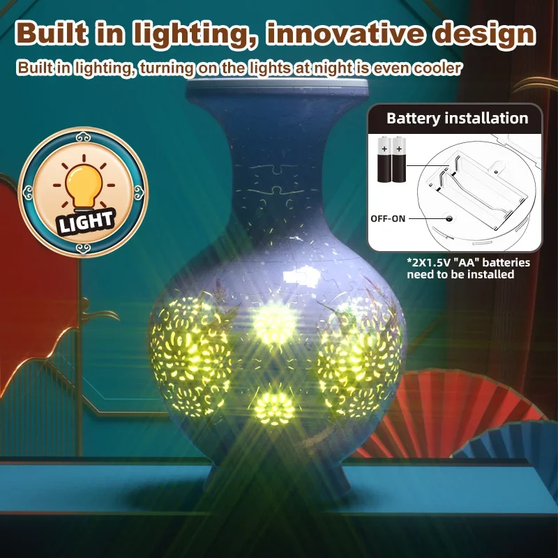 Puzzle Flower Vase Light Porcelain Design DIY 3D Assembly Educational Toy Home Decoration House Arrangement Warming Gift Adults