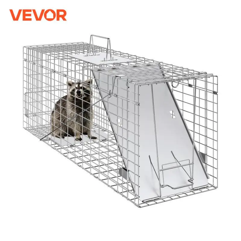 VEVOR 24/31/42/50in Live Animal Cage Trap Folding Humane Cat Trap Galvanized Iron with Handle for Rabbits Squirrels Groundhogs animal cage trap
