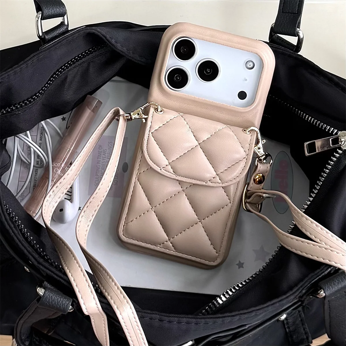 Elegant Crossbody Lanyard Phone Case with Leather Wallet Card Holder