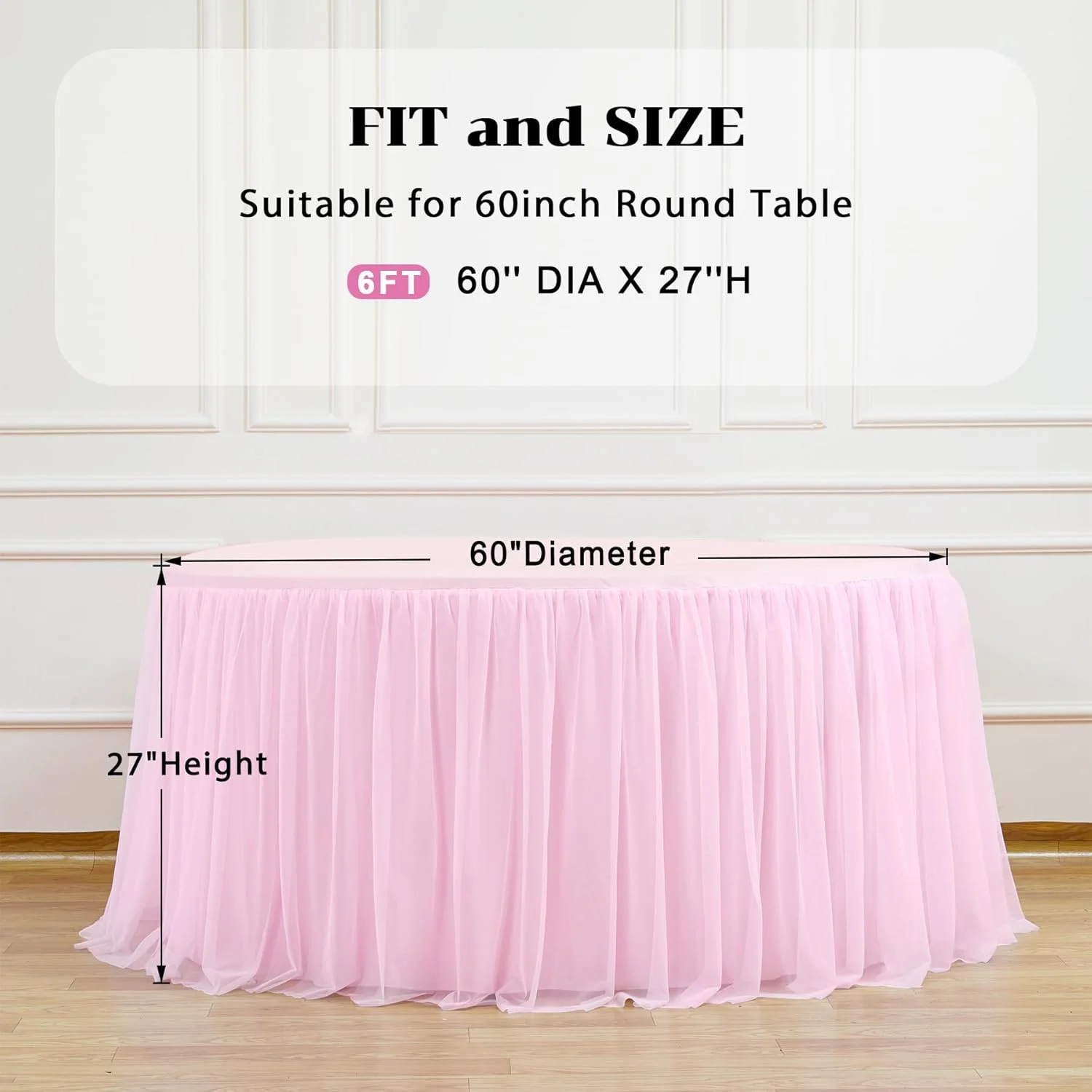 Round Tulle Table Skirt for Wedding Party Table Skirt Spandex Stretch Fitted Cover for Baby Shower Banquet Decoration