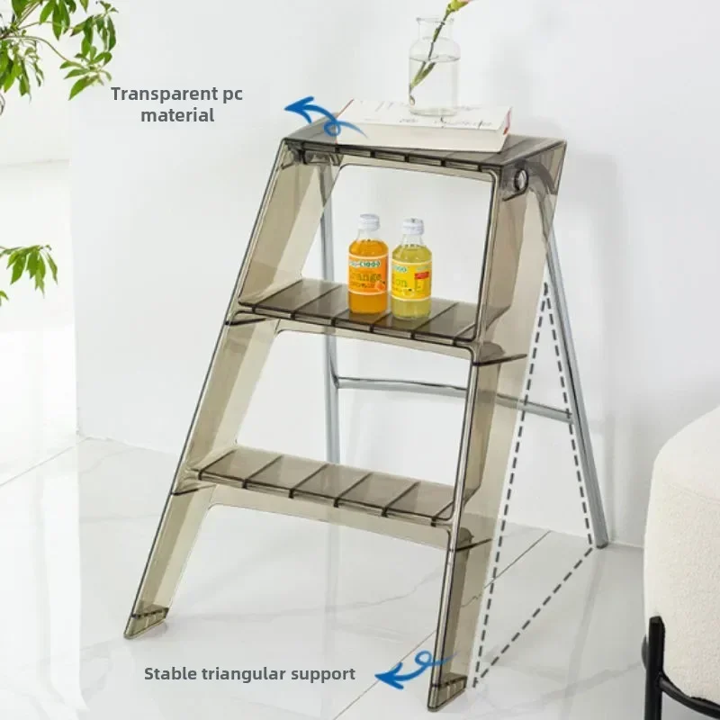 Three-step Ladder Nordic Home Creative Portable Ladder Multifunctional Acrylic Folding Chair Indoor Transparent  Ladder for Home