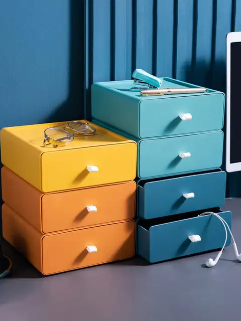 Desktop Drawer Storage Box Stackable Desk Storage Box with Handle Large Capacity Desktop Sundries Organizer Home Storage 1
