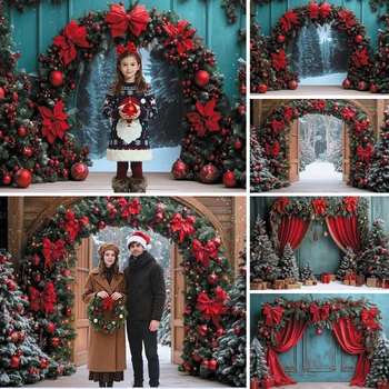 Winter Christmas Decorations Photography Background Arch Door Xmas Tree Gift Indoor Banner Kids Portrait Photocall Backdrops