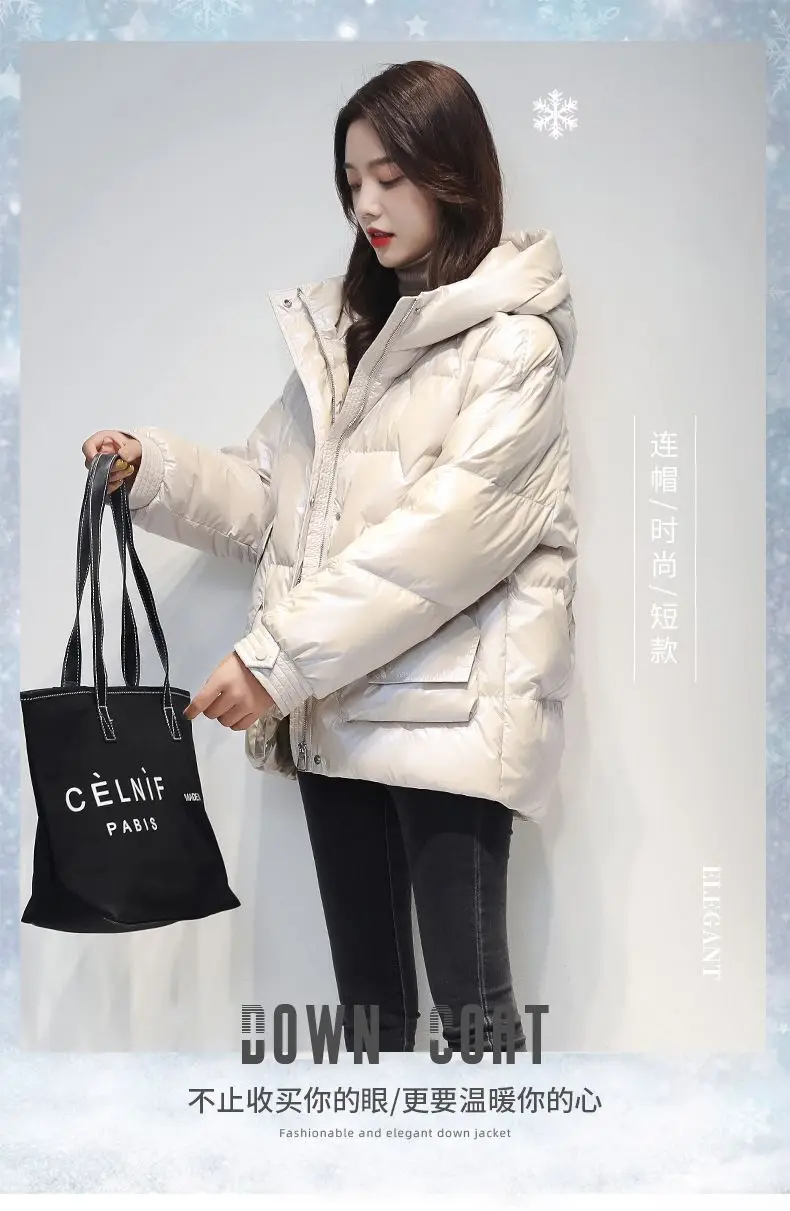 Short Down cotton Jacket For women's Winter 2026 New Glossy Fashion Loose Thick Coat Female Casual Cotton Hooded Parka Jackets