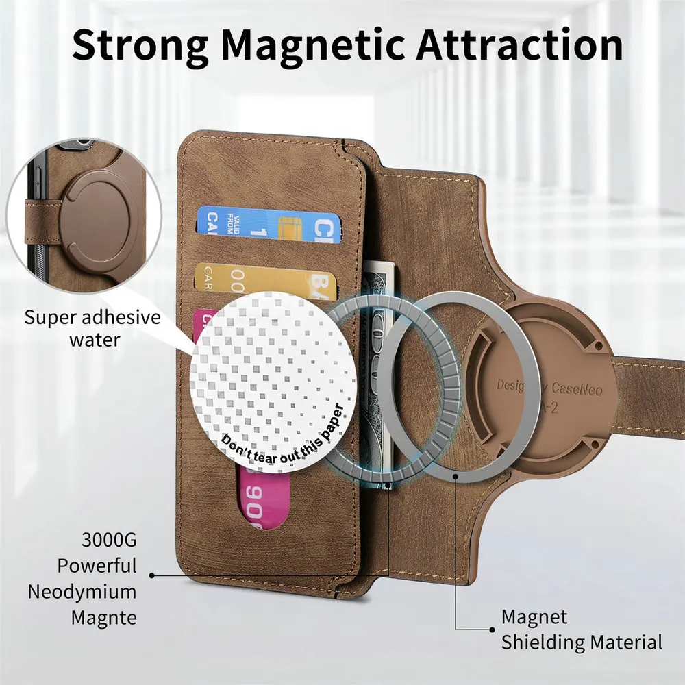 Luxury Anti-Theft Leather Wallet Case with Magnetic Detachable 2-in-1 Flip Cover